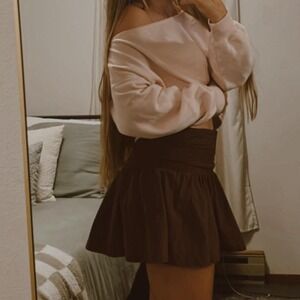 Free People Brown Foldover‎ Mini Skirt Womens Small Boho Fall Preppy Micro